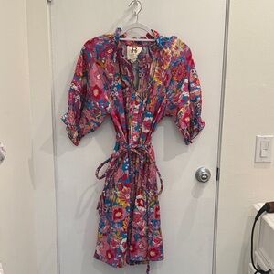 Figue Floral Pink Midi Dress with Tie Waist